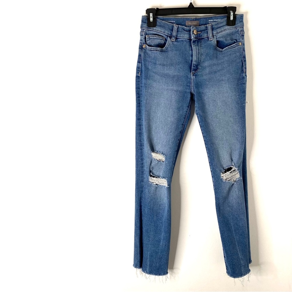 DL1961 Mara Straight Mid Rise Instasculpt Ankle Ripped Jeans